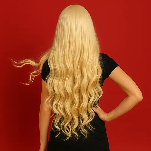 Парик кудрявый длинный ровный срез из термоволокна 80 см блонд - фото 2