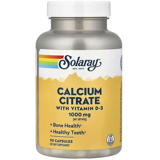 Витамины и минералы Solaray Calcium Citrate with Vitamin D3, 90 капсул - фото 1
