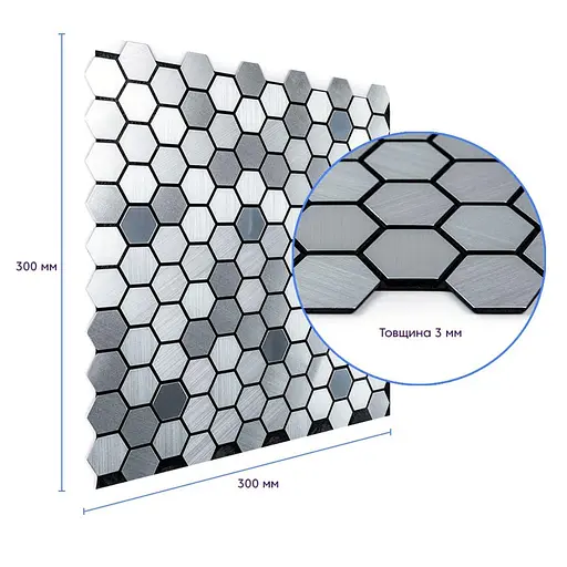 Самоклеюча алюмінієва плитка 300x300x3 мм Срібна мозаїка із дзеркальними вставками SW-00001928 - фото 3