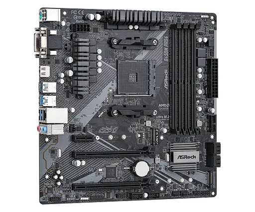 Мат.плата AM4 (B450) AsRock B450M Pro4 R2.0, B450, 4xDDR4, CrossFire, Int. Video (CPU), 4xSATA3, 1xM.2, 1xPCI-E 16x 3.0, 1xPCI-E 16x ALC892, RTL8111H, 8xUSB3.2/4xUSB2.0, VGA/DVI-D/HDMI, MicroATX - фото 3