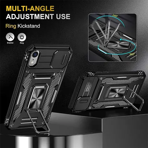 Чохол ударостійкий Epik Camshield Army Ring для Apple iPhone XR (6.1) Чорний/Black - фото 2