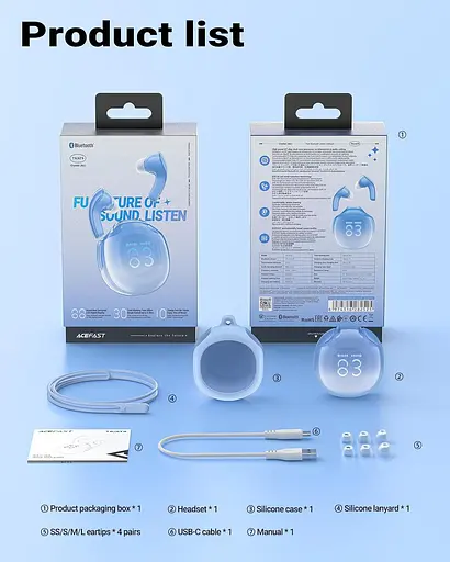 Навушники TWS Acefast T9 glacier blue - фото 4