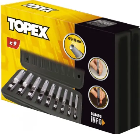 Пробойник круглых отверстий Topex 3-12 мм 195 мм кейс 9 шт. (03A490) - фото 2