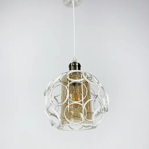 Підвіс в стилі Лофт у білому круглому корпусі Line.F Колір плафона Янтарний - фото 4