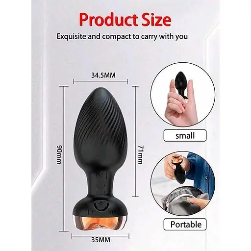 Анальная вибро-пробка Rose Butt на пульте с золотой розой 10 режимов 5 мм 90 мм черный - фото 5