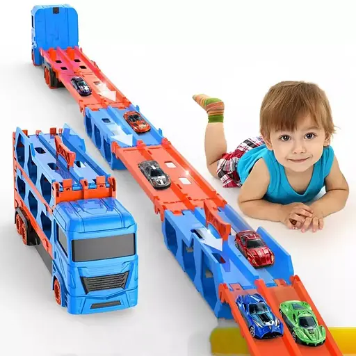 Трейлер, 21 см, 2в1, трек 58 см, запуск, рухливі деталі, машинки 4 шт., 30x19.5x7 см (В асортименті) - фото 3