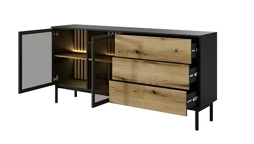 Комод з підсвіткою Perfect Home Ланг / Lang 2-дверний з 3 шухлядами 2D3S/180 Чорний/дуб евок (PFH-091142) - фото 2