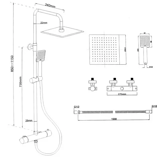 Душова система Yoka Flova 25 black з термостатом BP.FLOVA THERM 25 BLK, Чорний матовий - фото 4