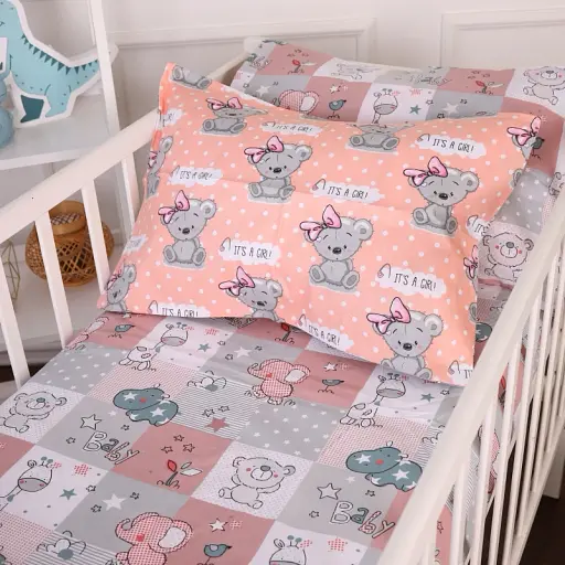 Наволочка MirSon Бязь Kids Time 20-0028 Little girl Teddy 50х70 см сіра з рожевим (2200009637902)