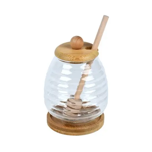 Банка для меду з ложкою на бамбуковій підставці 400 мл [MD]