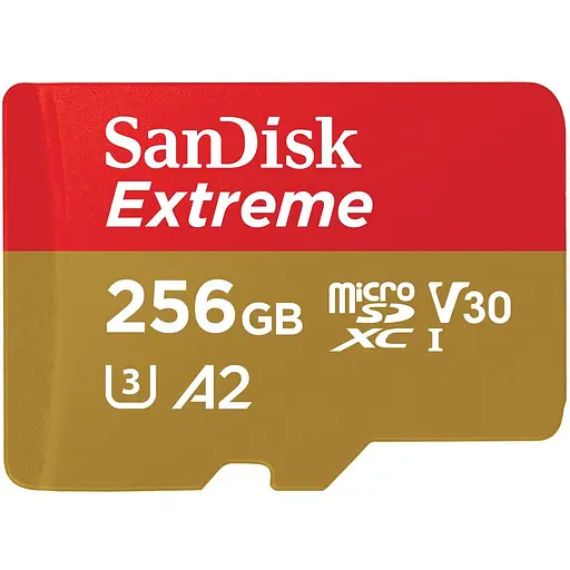 Карта памяти Sandisk 256GB microSD C10 UHS-I U3 R190/W130MB/s Extreme V30 + SD (SDSQXAV-256G-GN6MA) - фото 1