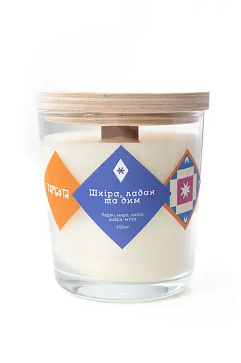Шкіра, ладан та дим 350 мл, 45 год Великі (350мл) Соєвий віск 45 годин - фото 1