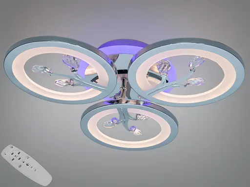 Стельова LED люстра 3 кільця хром 50 Вт пульт 9 м² - фото 1