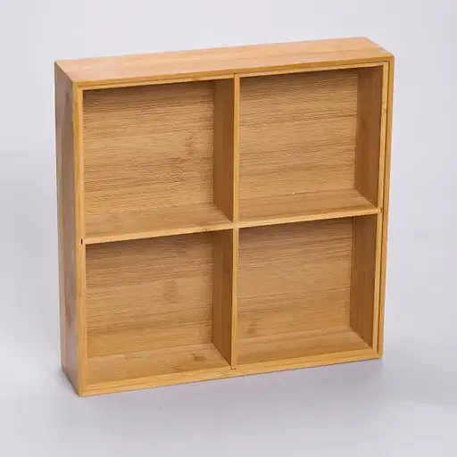 Менажниця бамбукова Yiwu HB-40-1 квадратна з кришкою 25x25x6.5см Бежевий - фото 4