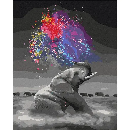 Картина по номерам на підрамнику Brushme Слон з яскравими фарбами - фото 1