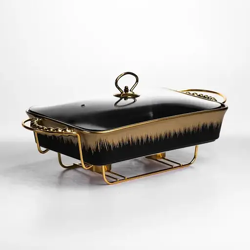 Мармітниця порцелянова Yiwu 2 л на металевій підставці з підігрівом 40х22.5х15.5 см чорний марміт для перших страв ML1106-15 - фото 1