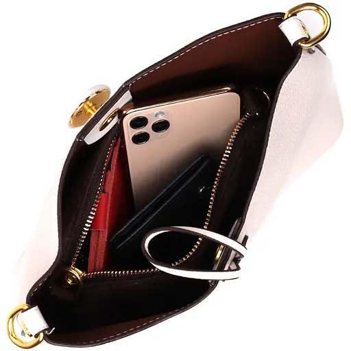 Кожаная женская сумка Vintage с оригинальной застежкой пуговкой 26х18х10 см sum0028991 - фото 7