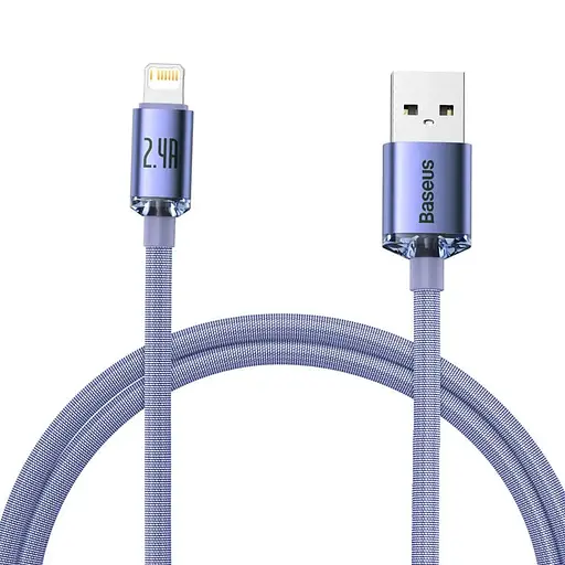Кабель Baseus Crystal Shine Series Fast Charging Data Cable USB to iP 2.4A 1.2m Purple - фото 1