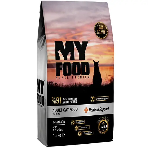Сухий Корм Myfood Суперпреміум  для дорослих котів Hairball Support з куркою 1.5 кг