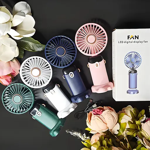 Портативний USB-вентилятор Mini Fan із підставкою для телефона та дисплеєм рожевий (979) - фото 7