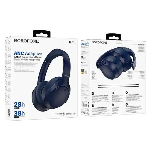 Бездротові навушники Borofone BO31 Prestige active noise reduction BT headphones, BT5.4, ANC, AUX, BT, 400mAh, 38h Max, blue - фото 3
