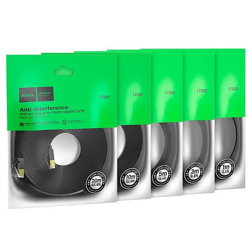 Патч-корд Hoco US07 General pure copper flat network cable (L-20M) черный - фото 5