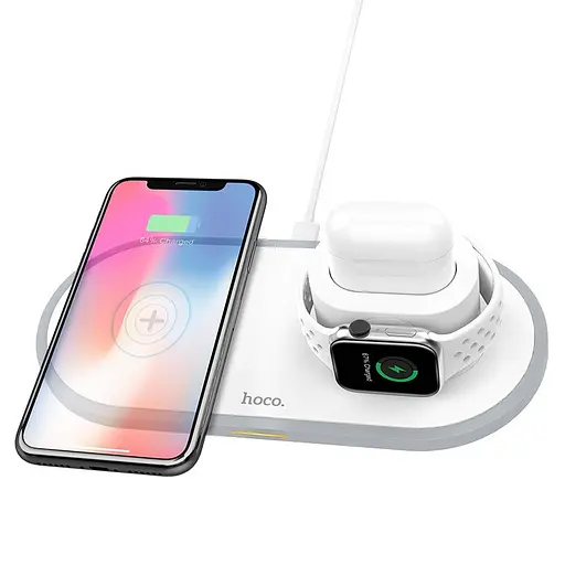 Зарядка бездротова QI Hoco CW21 Wisdom 3-in-1 iphone / watch / airpods charge біла - фото 5
