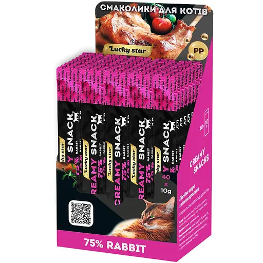 Пюре лагідне для котів з м'яса кролика Lucky Star в шоубоксі 400 г (40 стіків по 10 г)