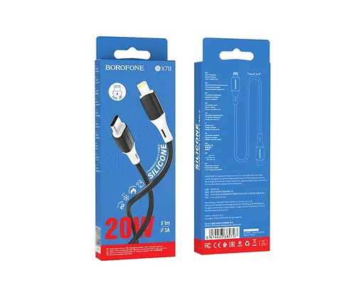 Кабель BOROFONE BX79 Type-C to iP 3A, 20W, 1m,, silicone, silicone connectors, Black - фото 2