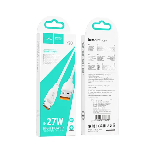 Дата кабель Hoco X93 Force USB to Type-C 27W (1m) White - фото 3