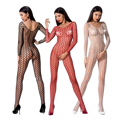 Бодистокинг Passion BS068 комбинезон крупная сетка длинный рукав S/M/L white - фото 3