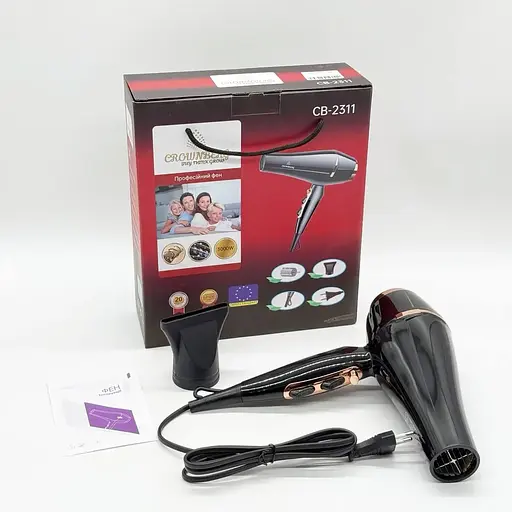 Фен для укладки волос Crownberg СВ-2311 концентратор 3000Вт Черный - фото 6