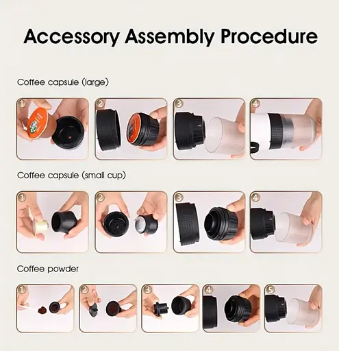 Портативная USB-кофеварка 3-в-1 для эспрессо, капсул и молотого кофе – компактная, беспроводная, с подогревом - фото 10