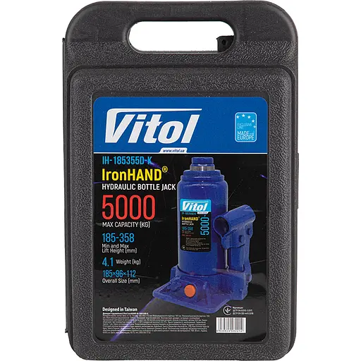 Домкрат гідравлічний телескопічний Iron Hand 5 т 185-358 мм 4.1 кг кейс (IH-185355D-K) - фото 8
