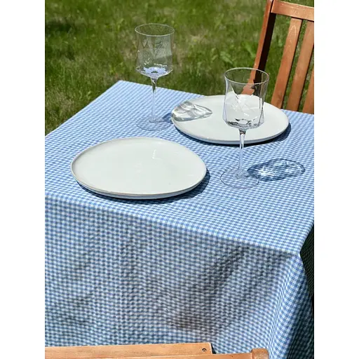 Скатертина в клітинку для столу Зефір 100х100 см (+ 4 серветки 30х40) Синя - фото 6