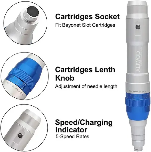ALIWOD Microneedling Pen Беспроводная электрическая машина Набор инструментов для восстановления кожи 6 шт. 36 шт. Картриджи L709 - фото 5