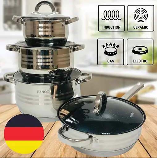 Набор кастрюль с крышками и сковородой Banoo BN-5004, 8 предметов - фото 4