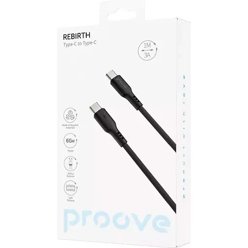 Кабель Proove Rebirth USB-C to USB-C 60W 1m Black (CCRE60002201) [130370] - фото 2