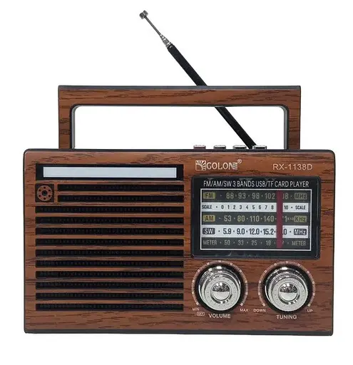 Радиоприемник Golon RX-1138D Bluetooth портативное радио, питание от сети, аккумулятора или батареек, AM/FM/SW, USB/TF/SD, 18650, коричневый - фото 1