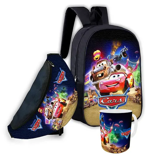 Набір дитячий Тачки Блискавка Маквін рюкзак 36х27см сумка-бананка, кружка з принтом для хлопчика (01596)