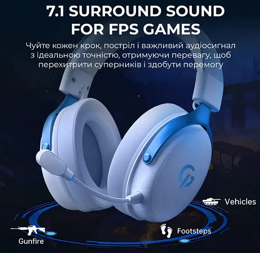 Беспроводные игровые наушники GamePro HSW-191-WHB Asgard Skadi Wireless 7.1 White-Blue - фото 10