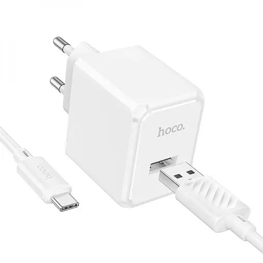 Сетевое зарядное устройство Hoco CS11A USB белый + кабель USB to Type-C - фото 2