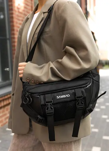 Большая женская поясная сумка бананка Sambag DynamicDart черная 38×21×7 см (80411701) - фото 6