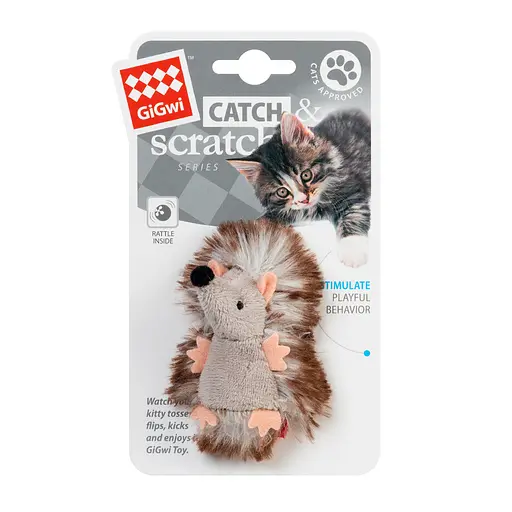 Іграшка для котів Їжачок з брязкальцем GiGwi Catch&scratch, плюш, штучне хутро, 7 см - фото 2