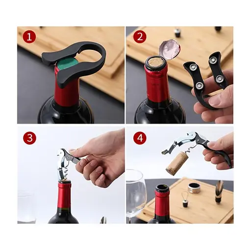 Набор аксессуаров для вина (штопор, пробка для вина, нож для снятия фольги, насадка-аэратор, кольцо от капель) 88297 - фото 6