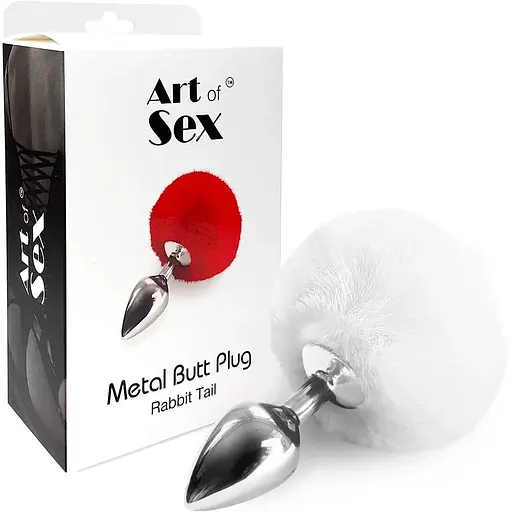Металева анальна пробка Art of Sex - Bunny Tails Butt Plug М, Білий - фото 3