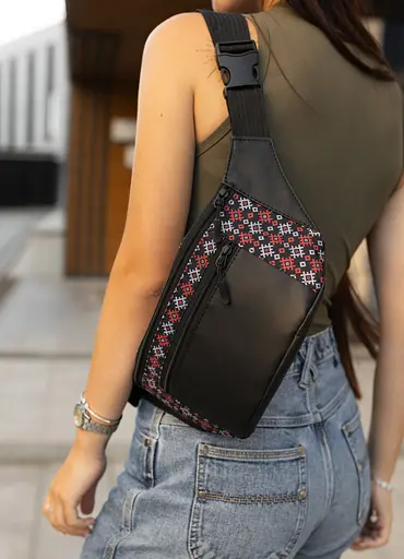 Большая женская сумка на пояс бананка Sambag Tirso Max черная принт 38 × 17 × 6 см (80341148) - фото 5