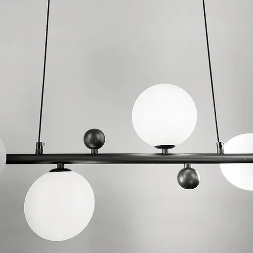 Видовжена люстра з 6 білими плафонами довжиною 90 см | Line F | Арт. MJ295L/6L BK+WT - фото 5