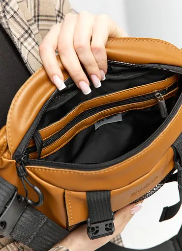 Большая женская поясная сумка бананка Sambag DynamicDart рыжая 38×21×7 см (80411121) - фото 8