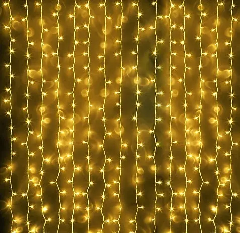Гірлянда штора Водоспад 3х3 м 320 LED (прозорий шнур з перехідником) Золоте світло